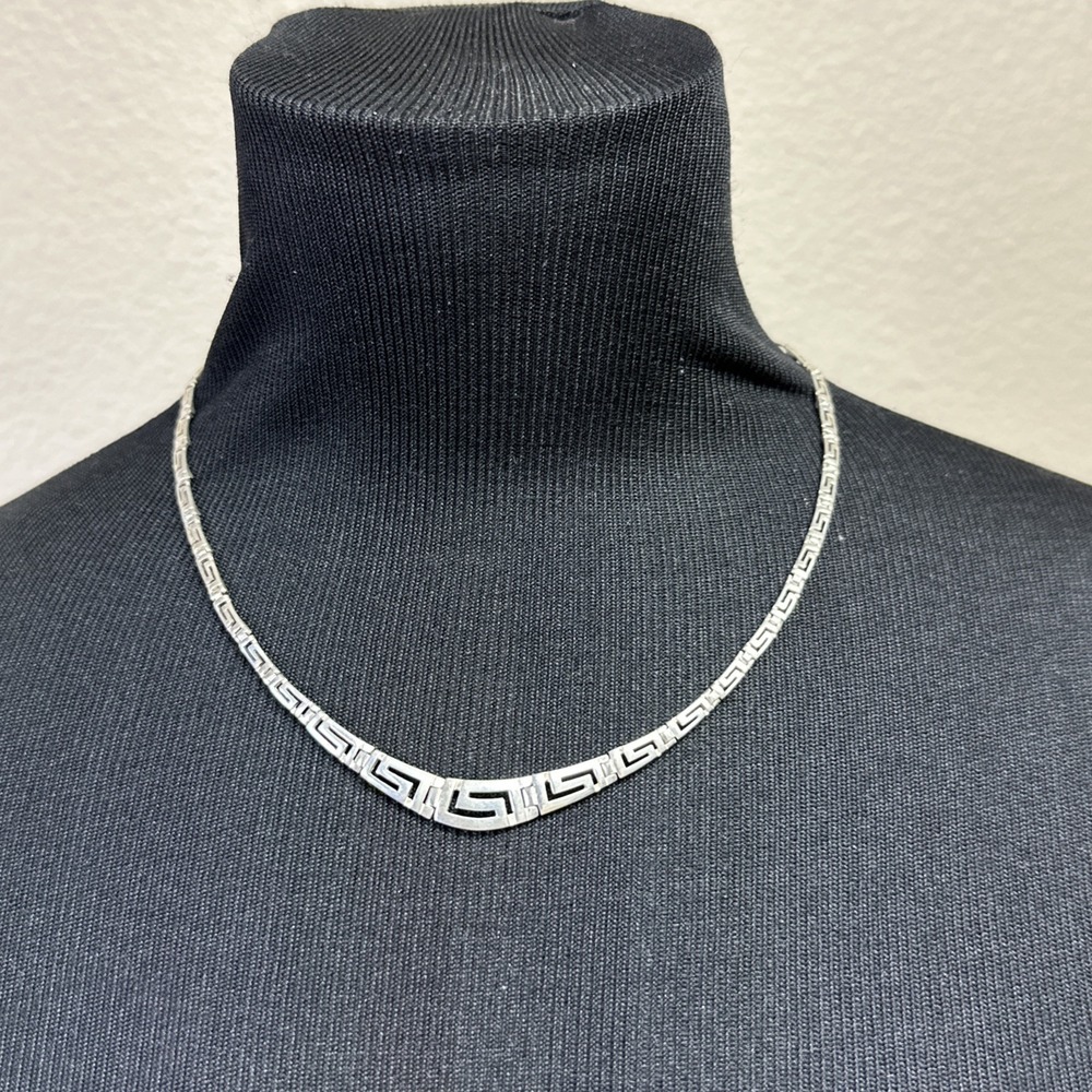 925 Sterling Open Cut Greek Key Meander  Necklace Infinity Eternal Flow 16" EUC